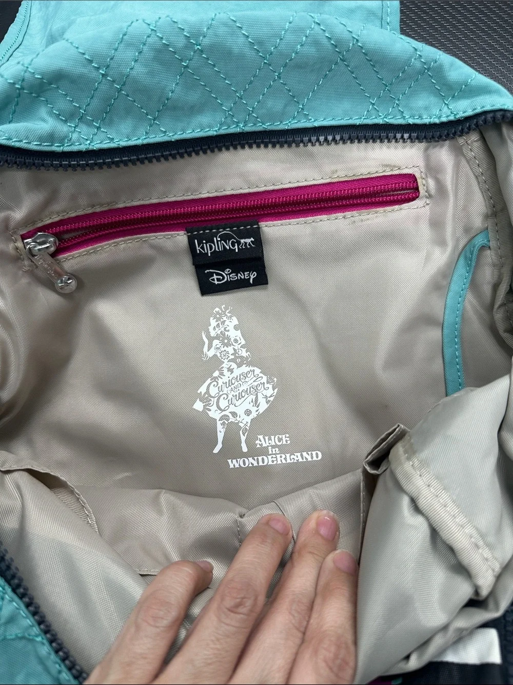 Kipling X Alice in Wonderland mint Green Polka Dot Backpack